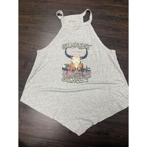 Shyanne "Sunrise Sunset" High-Neck Sharkbite Hem Tank Top - XL